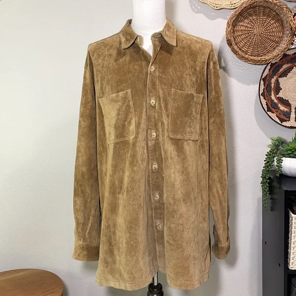Men's 100% Real Suede Leather Trucker Jacket Shirt Western Wear Field Gear XLT - Picture 1 of 15